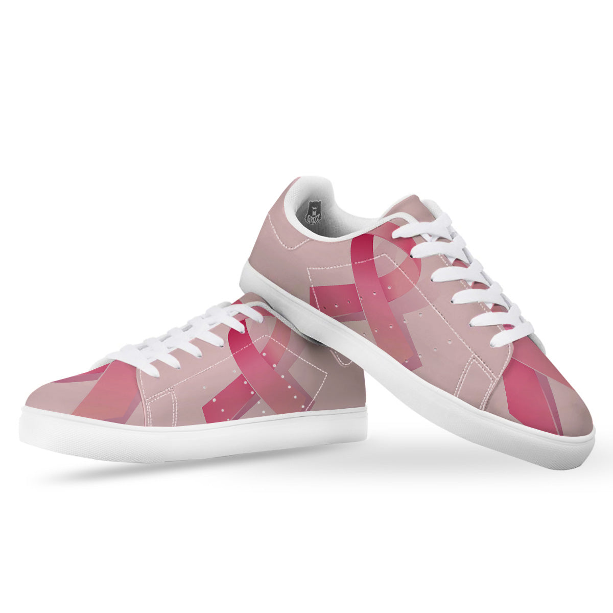 Breast Cancer Awareness Ribbon Print White Low Top Sneakers-grizzshop