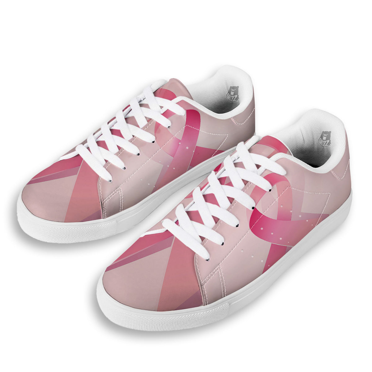 Breast Cancer Awareness Ribbon Print White Low Top Sneakers-grizzshop