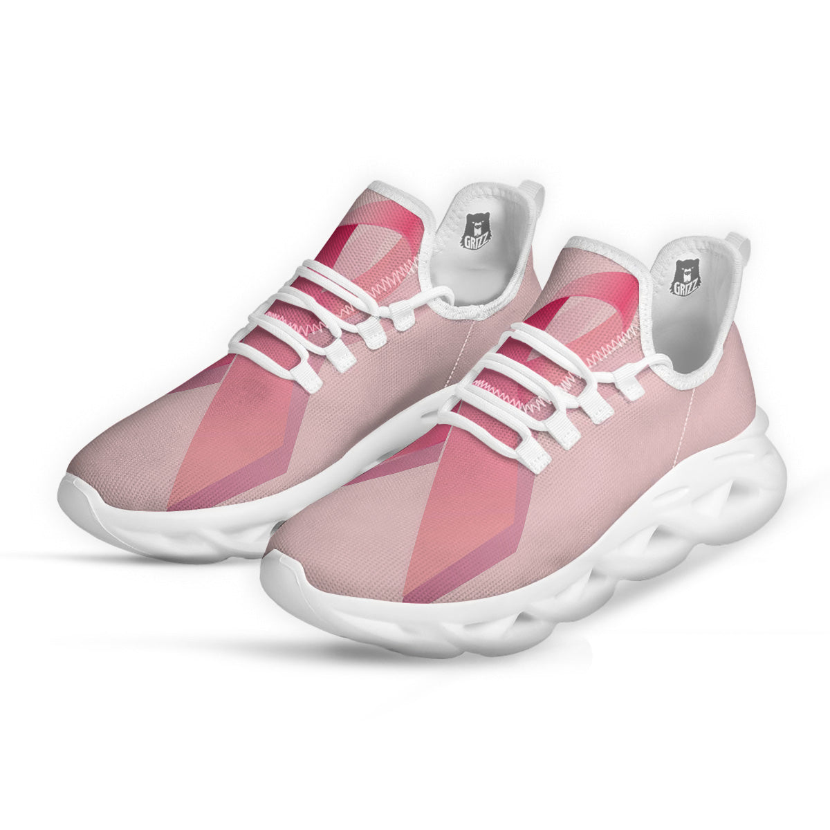 Breast Cancer Awareness Ribbon Print White Running Shoes-grizzshop
