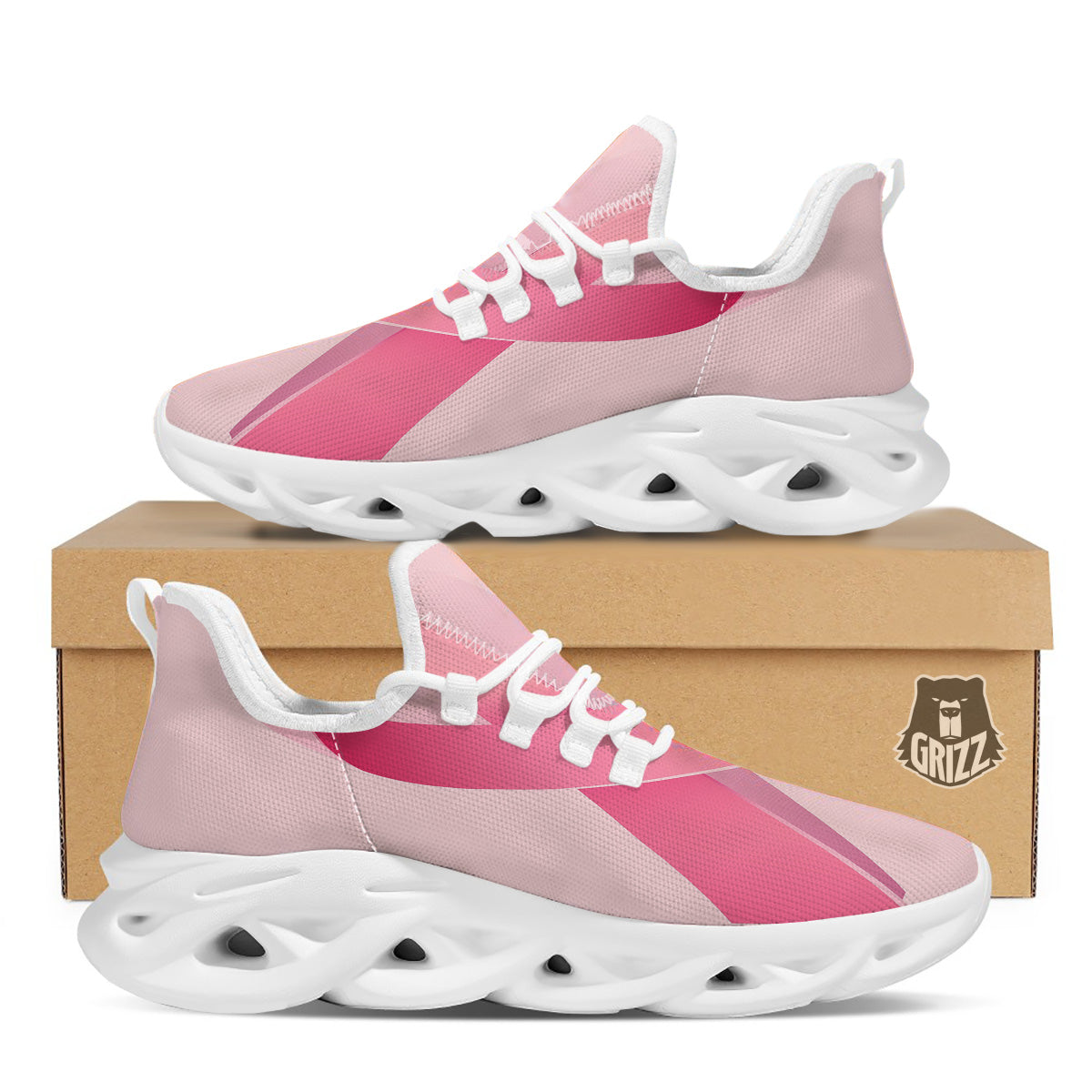 Breast Cancer Awareness Ribbon Print White Running Shoes-grizzshop