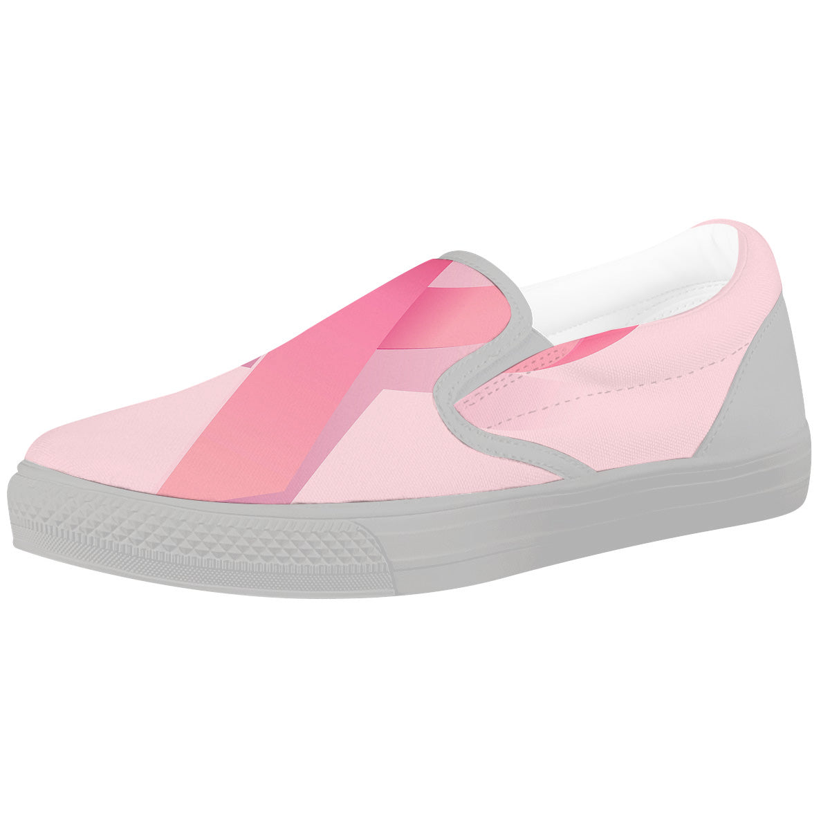 Breast Cancer Awareness Ribbon Print White Slip On Shoes-grizzshop