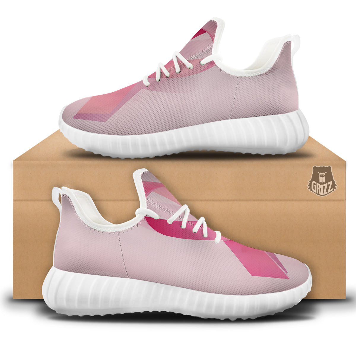 Breast Cancer Awareness Ribbon Print White Walking Shoes-grizzshop