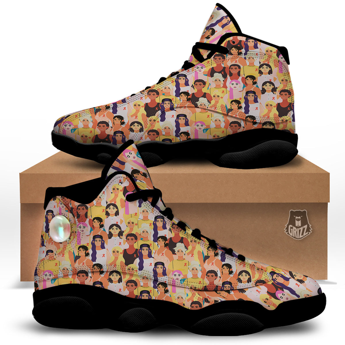 Breast Cancer Be Strong Print Pattern Black Basketball Shoes-grizzshop