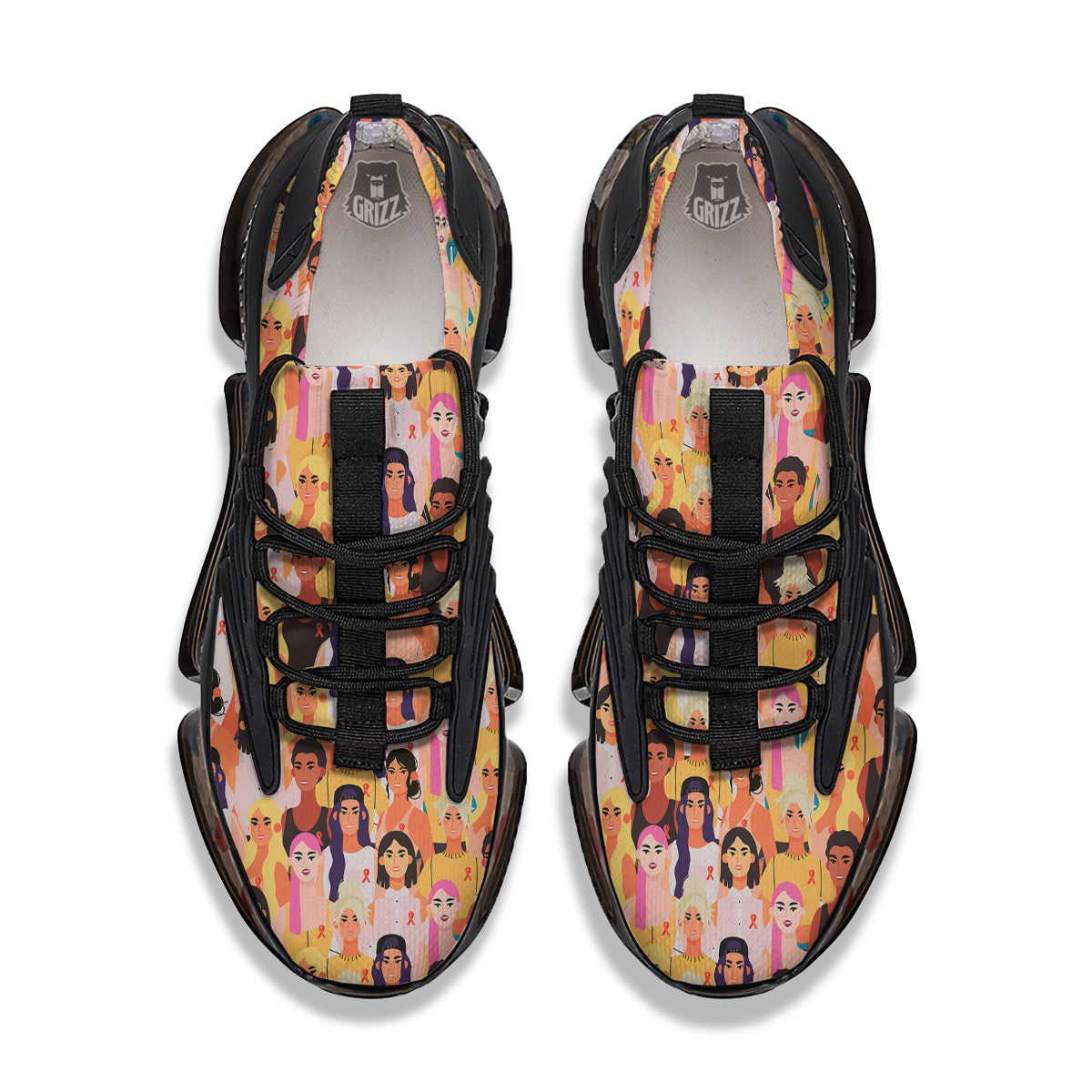 Breast Cancer Be Strong Print Pattern Black Gym Shoes-grizzshop