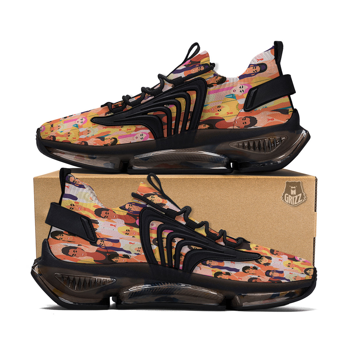Breast Cancer Be Strong Print Pattern Black Gym Shoes-grizzshop