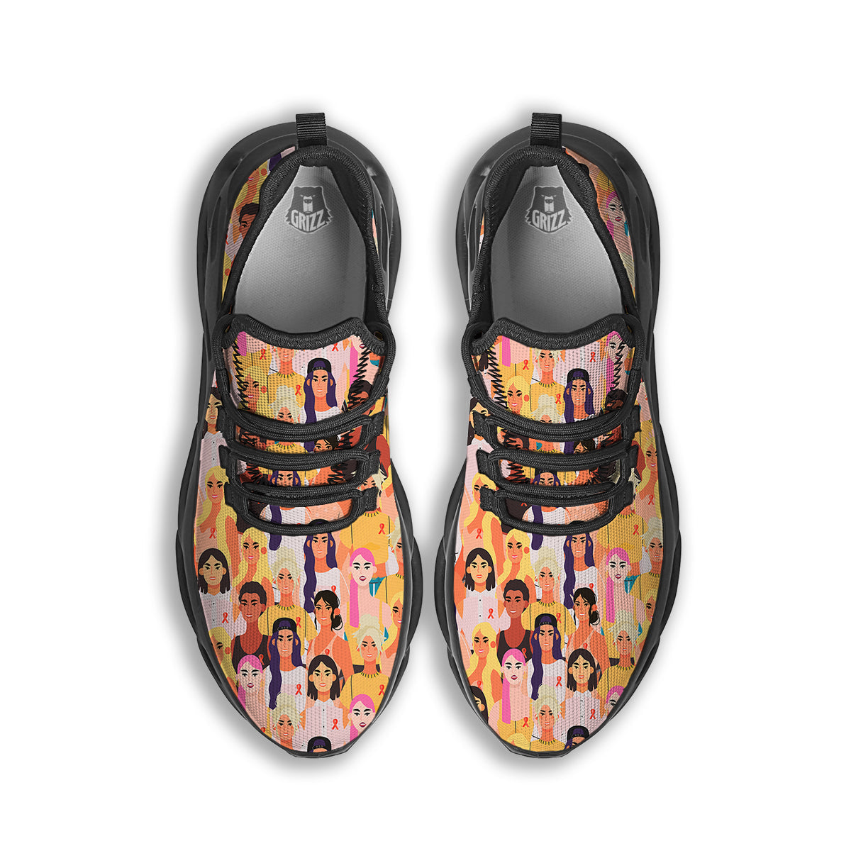 Breast Cancer Be Strong Print Pattern Black Running Shoes-grizzshop