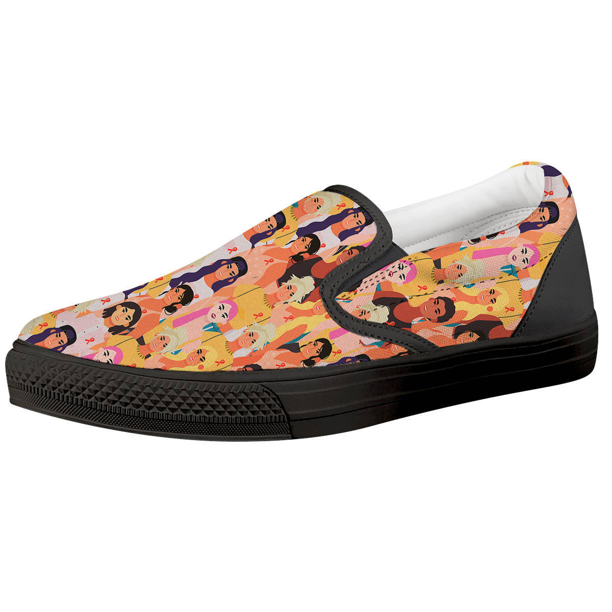 Breast Cancer Be Strong Print Pattern Black Slip On Shoes-grizzshop
