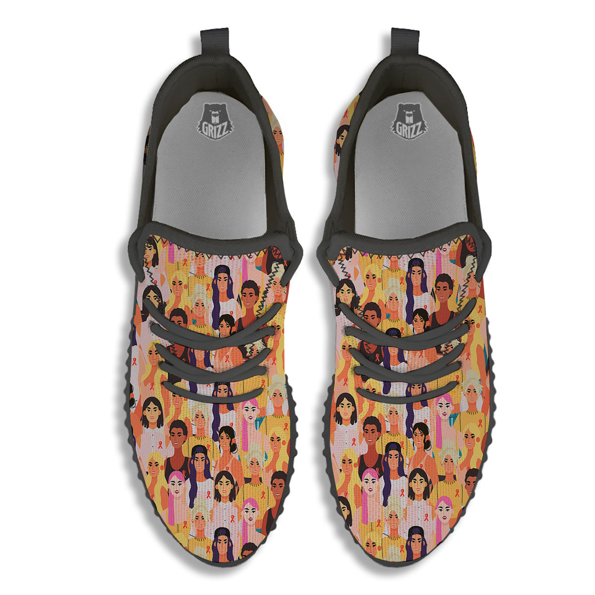 Breast Cancer Be Strong Print Pattern Black Walking Shoes-grizzshop