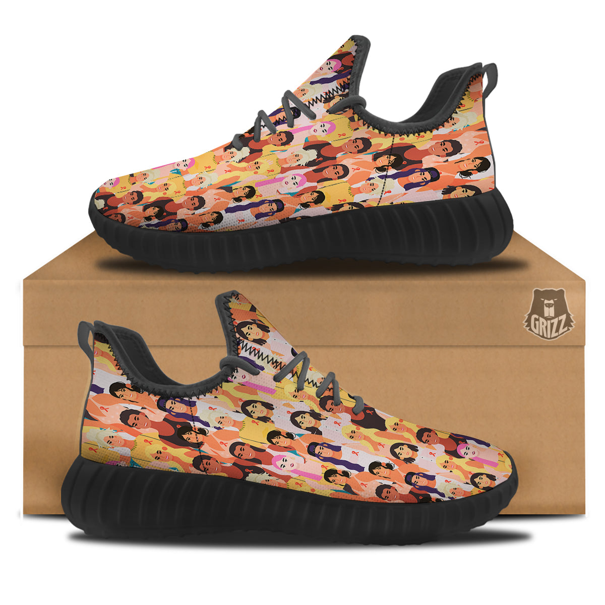 Breast Cancer Be Strong Print Pattern Black Walking Shoes-grizzshop