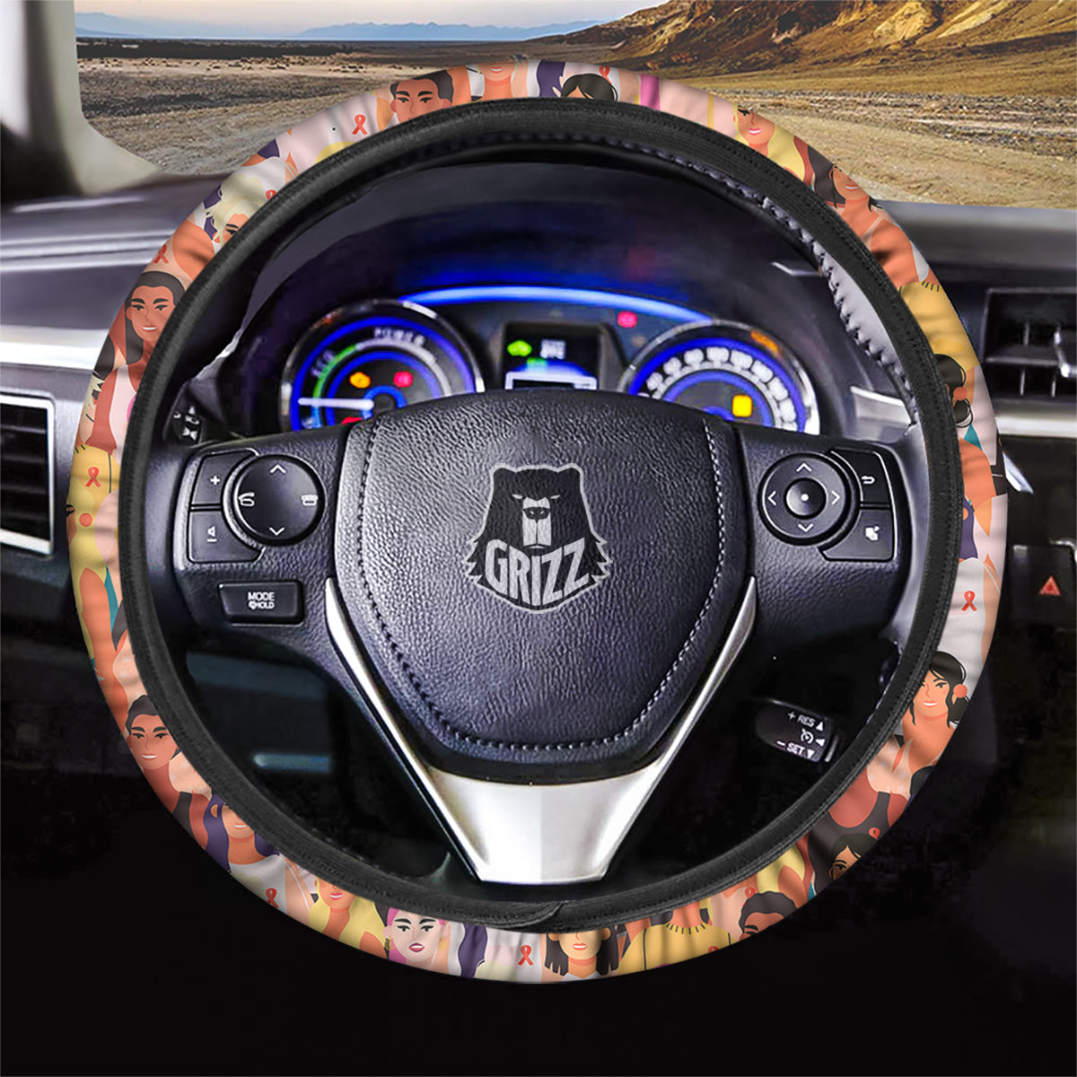 Breast Cancer Be Strong Print Pattern Car Steering Wheel Cover-grizzshop