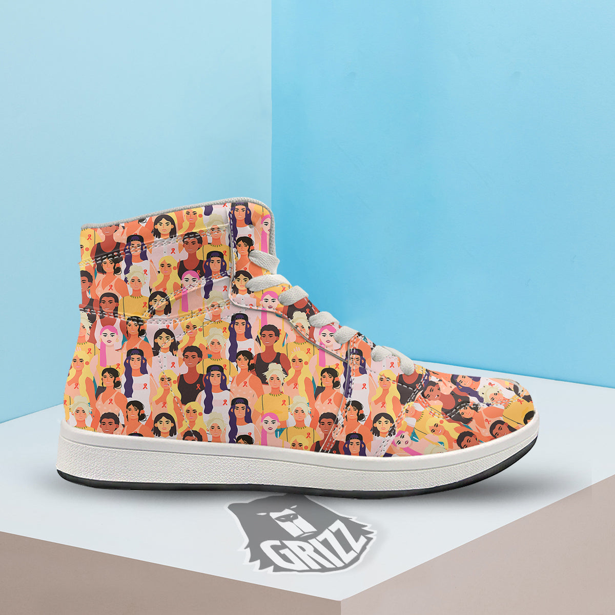 Breast Cancer Be Strong Print Pattern High Top Sneakers-grizzshop