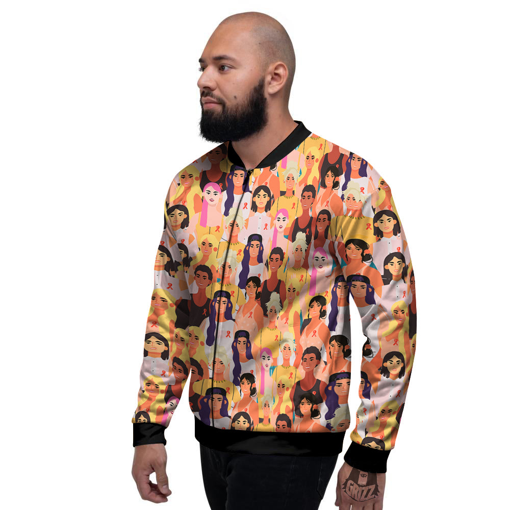 Breast Cancer Be Strong Print Pattern Men's Bomber Jacket-grizzshop