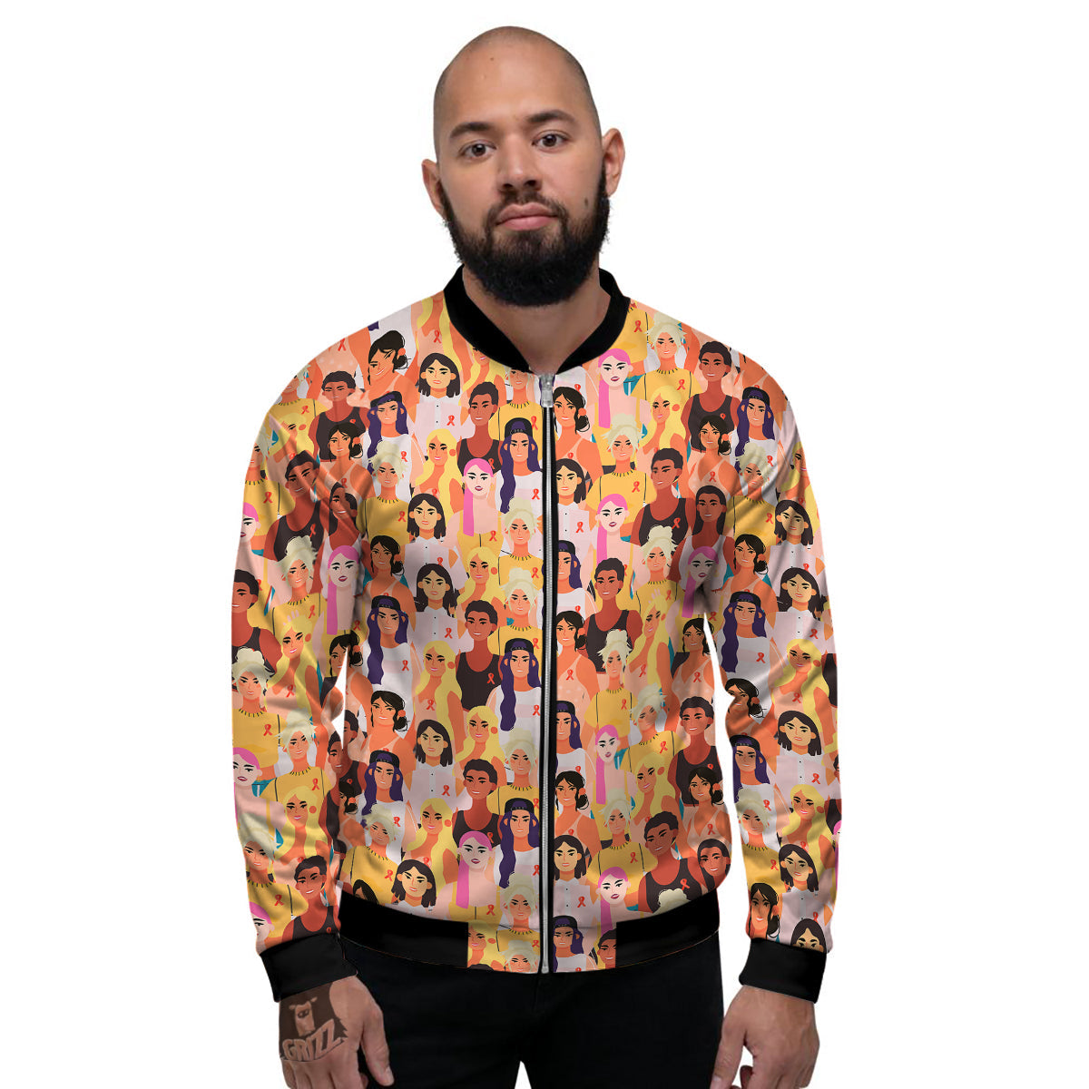 Breast Cancer Be Strong Print Pattern Men's Bomber Jacket-grizzshop