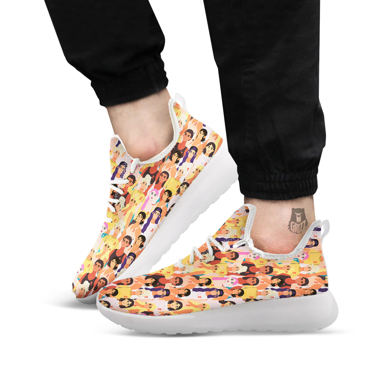 Breast Cancer Be Strong Print Pattern White Athletic Shoes-grizzshop