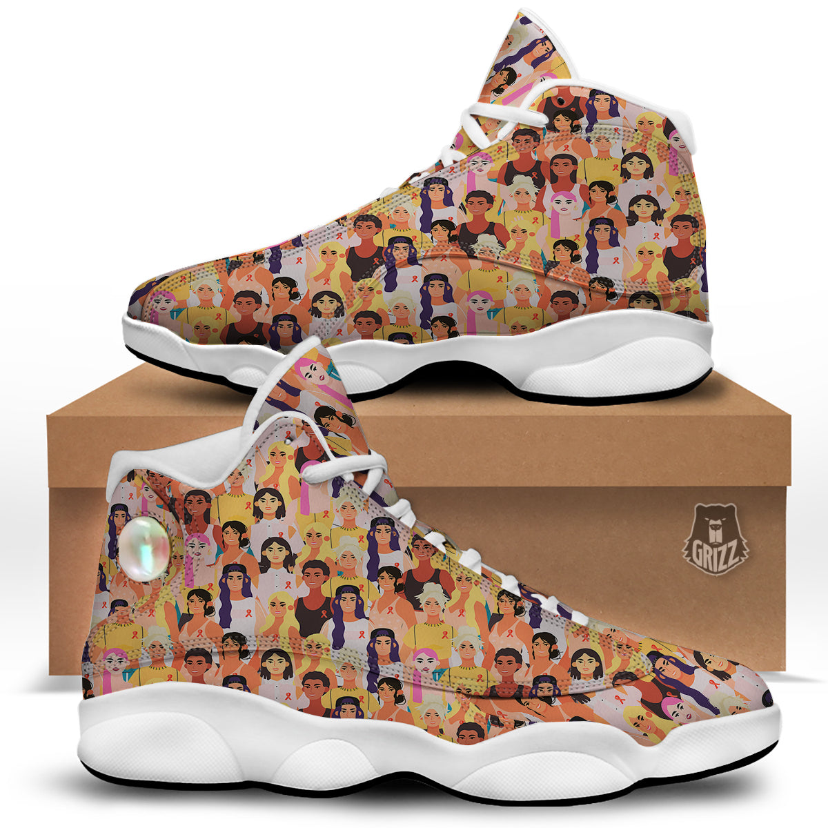 Breast Cancer Be Strong Print Pattern White Basketball Shoes-grizzshop