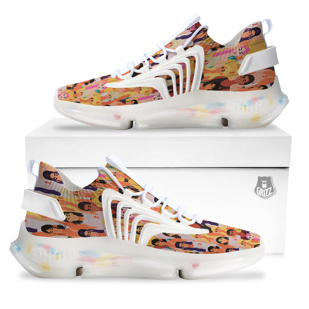 Breast Cancer Be Strong Print Pattern White Gym Shoes-grizzshop