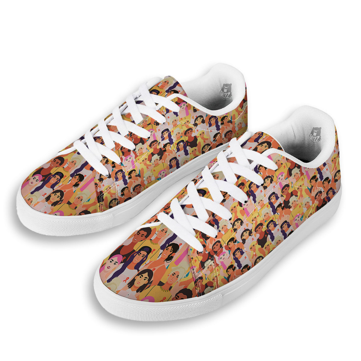 Breast Cancer Be Strong Print Pattern White Low Top Sneakers-grizzshop