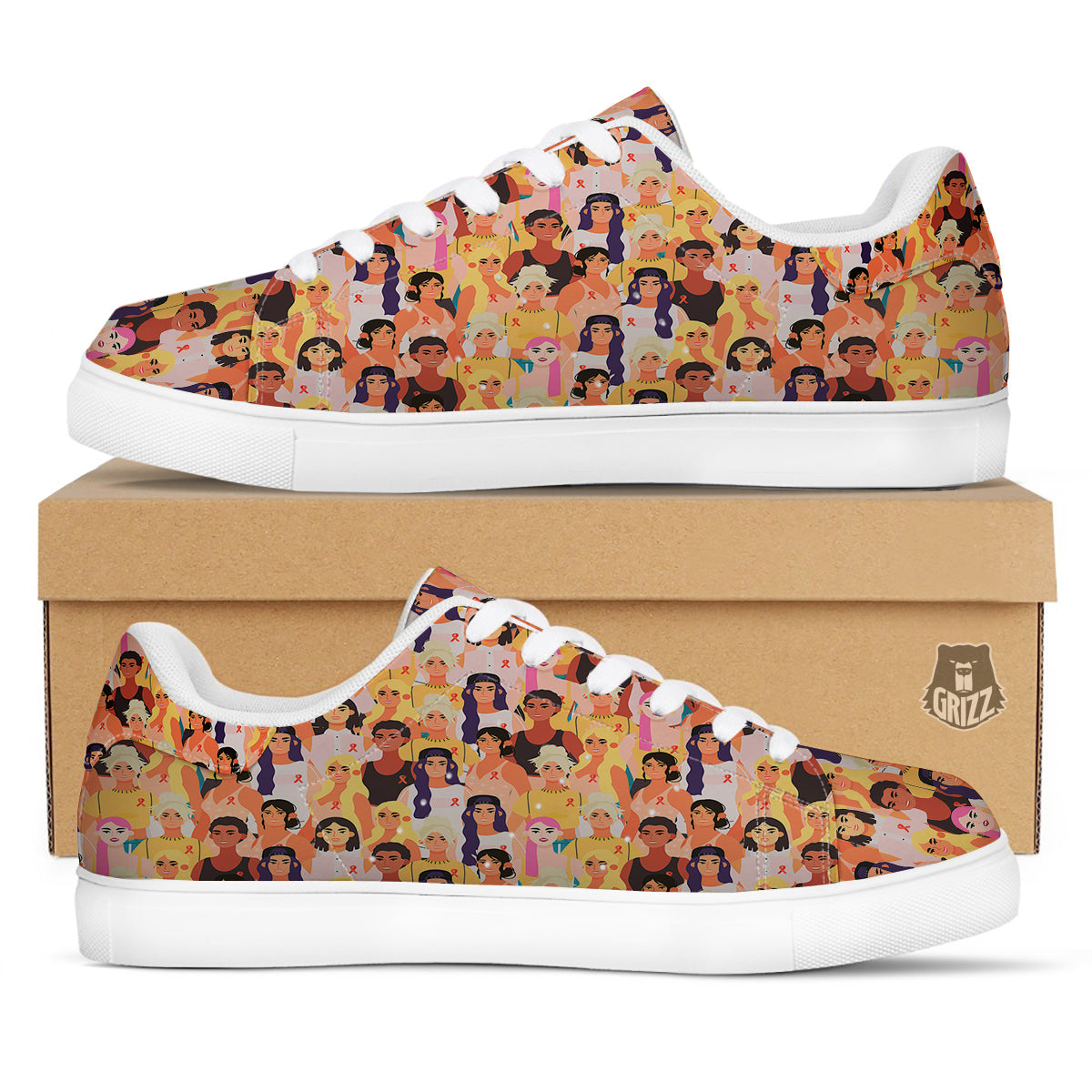 Breast Cancer Be Strong Print Pattern White Low Top Sneakers-grizzshop