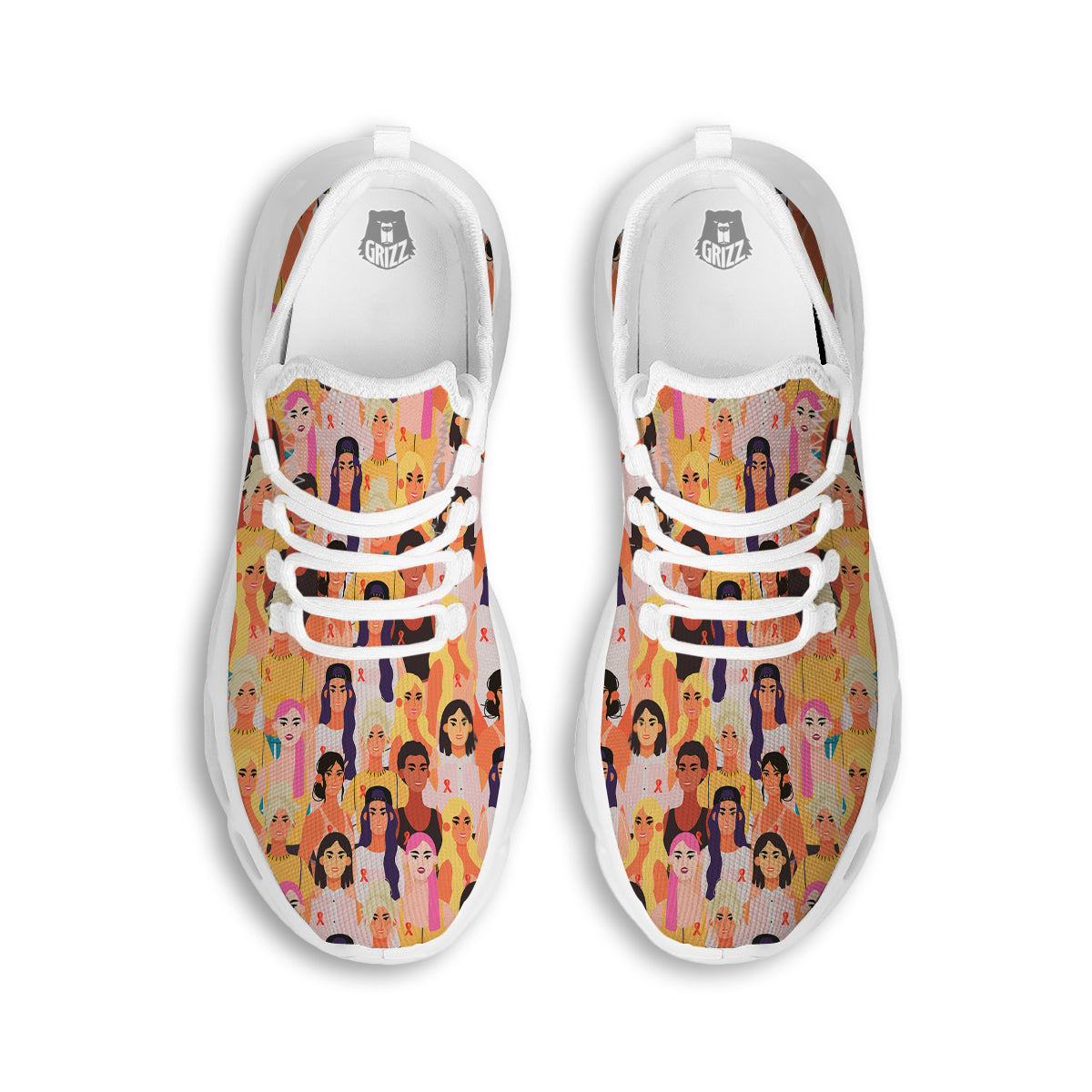 Breast Cancer Be Strong Print Pattern White Running Shoes-grizzshop