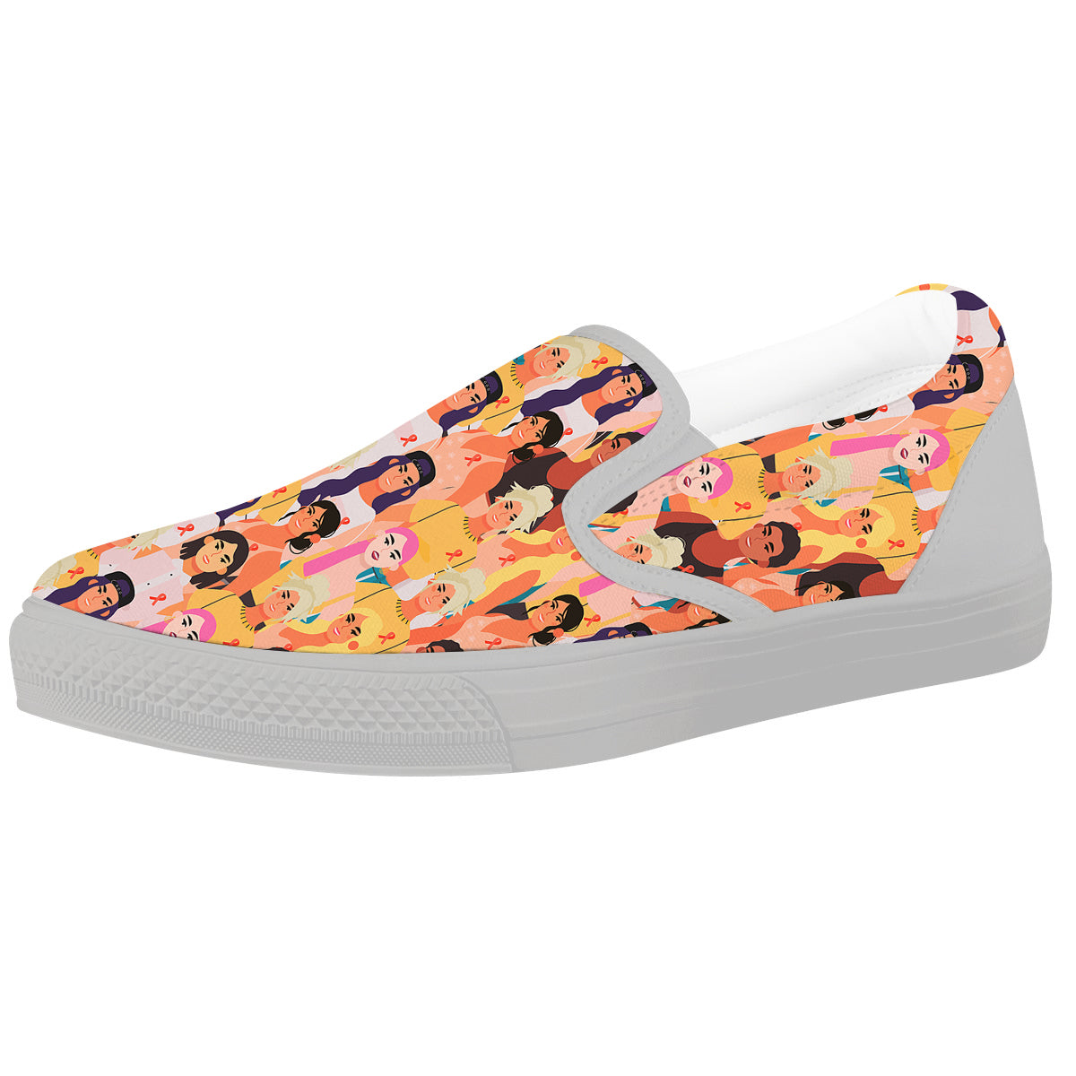 Breast Cancer Be Strong Print Pattern White Slip On Shoes-grizzshop