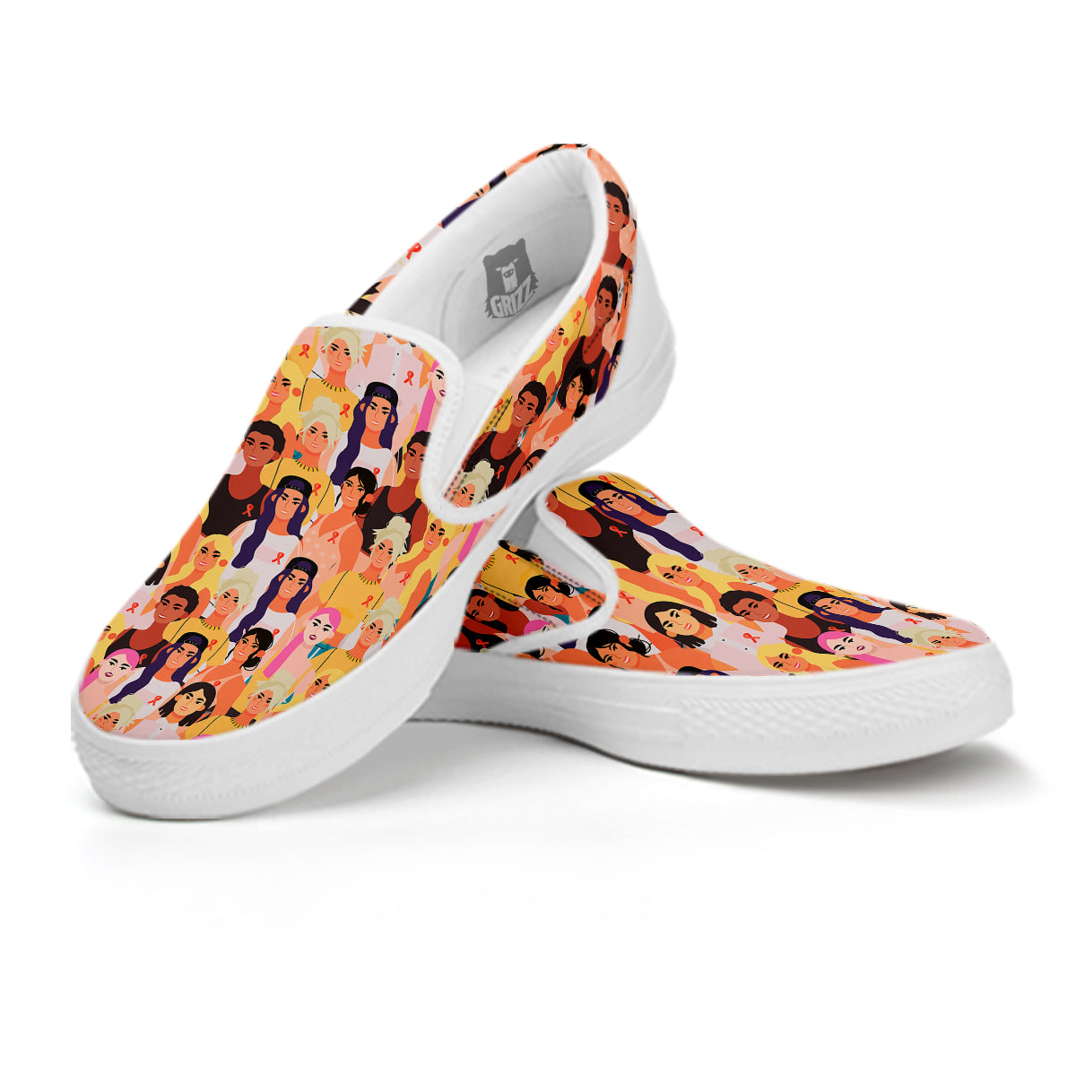 Breast Cancer Be Strong Print Pattern White Slip On Shoes-grizzshop