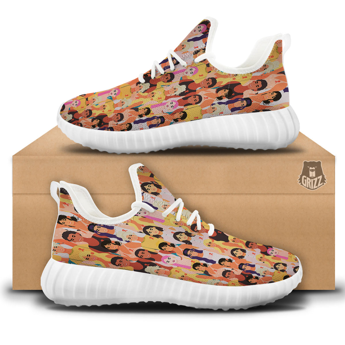 Breast Cancer Be Strong Print Pattern White Walking Shoes-grizzshop