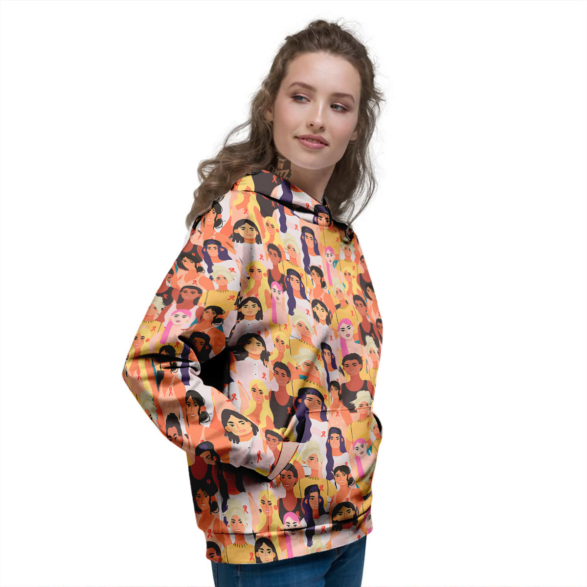 Breast Cancer Be Strong Print Pattern Women's Hoodie-grizzshop