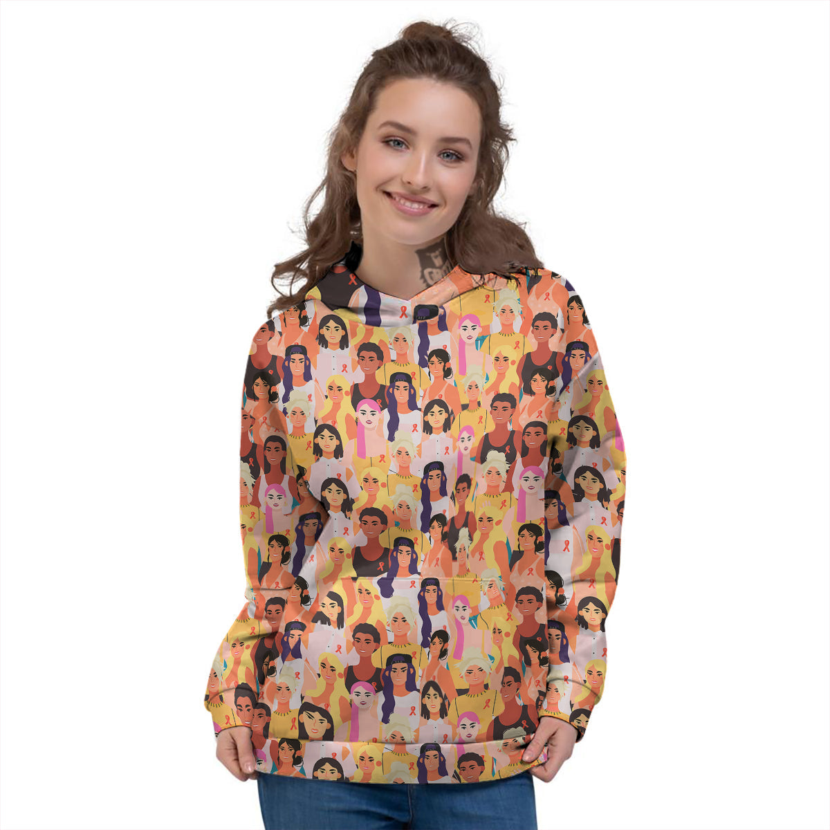 Breast Cancer Be Strong Print Pattern Women's Hoodie-grizzshop