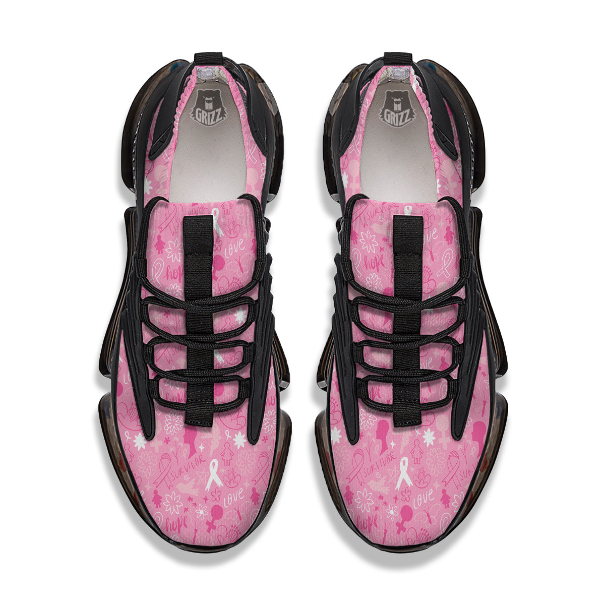 Breast Cancer Cute Pink Print Pattern Cute Black Gym Shoes-grizzshop