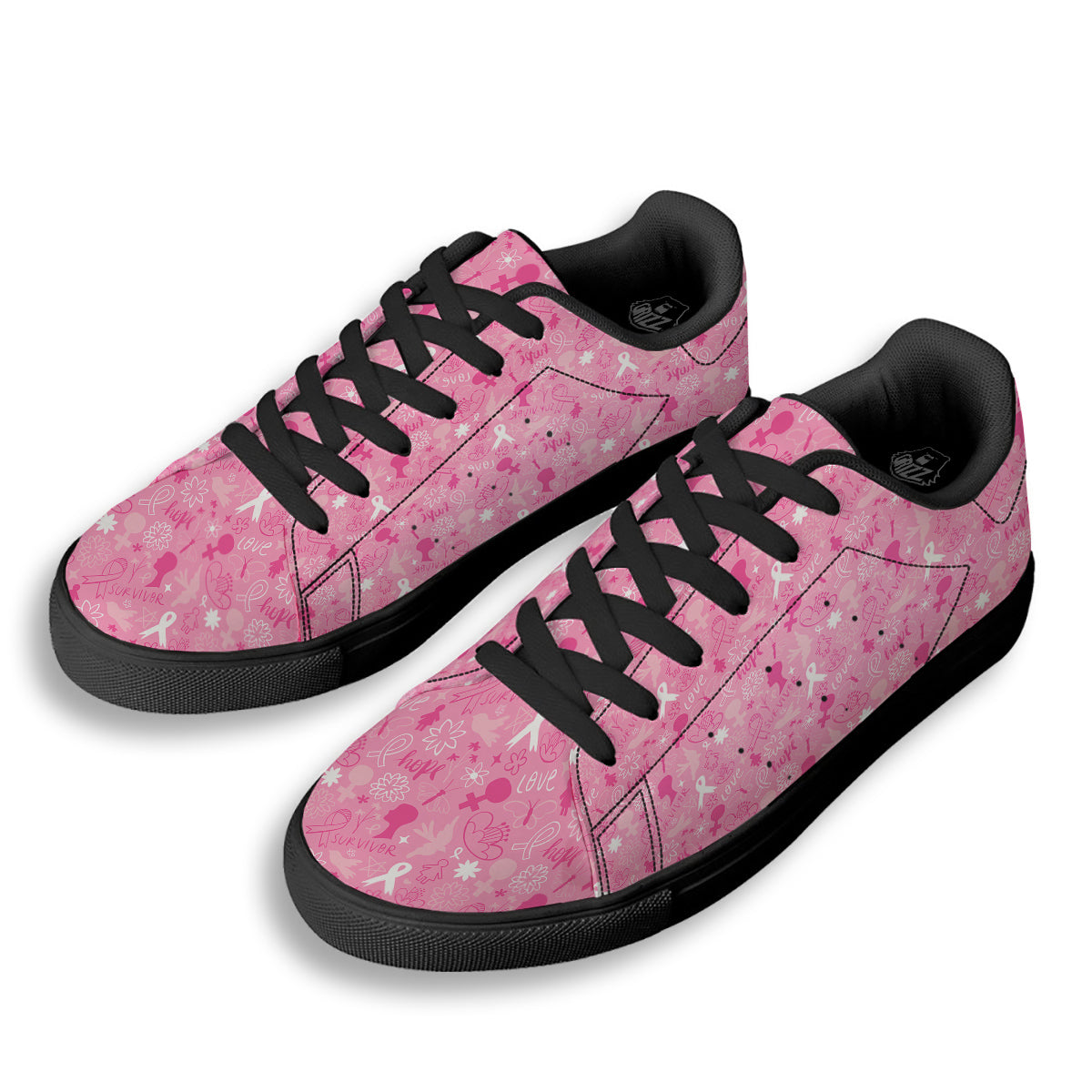 Breast Cancer Cute Pink Print Pattern Cute Black Low Top Sneakers-grizzshop