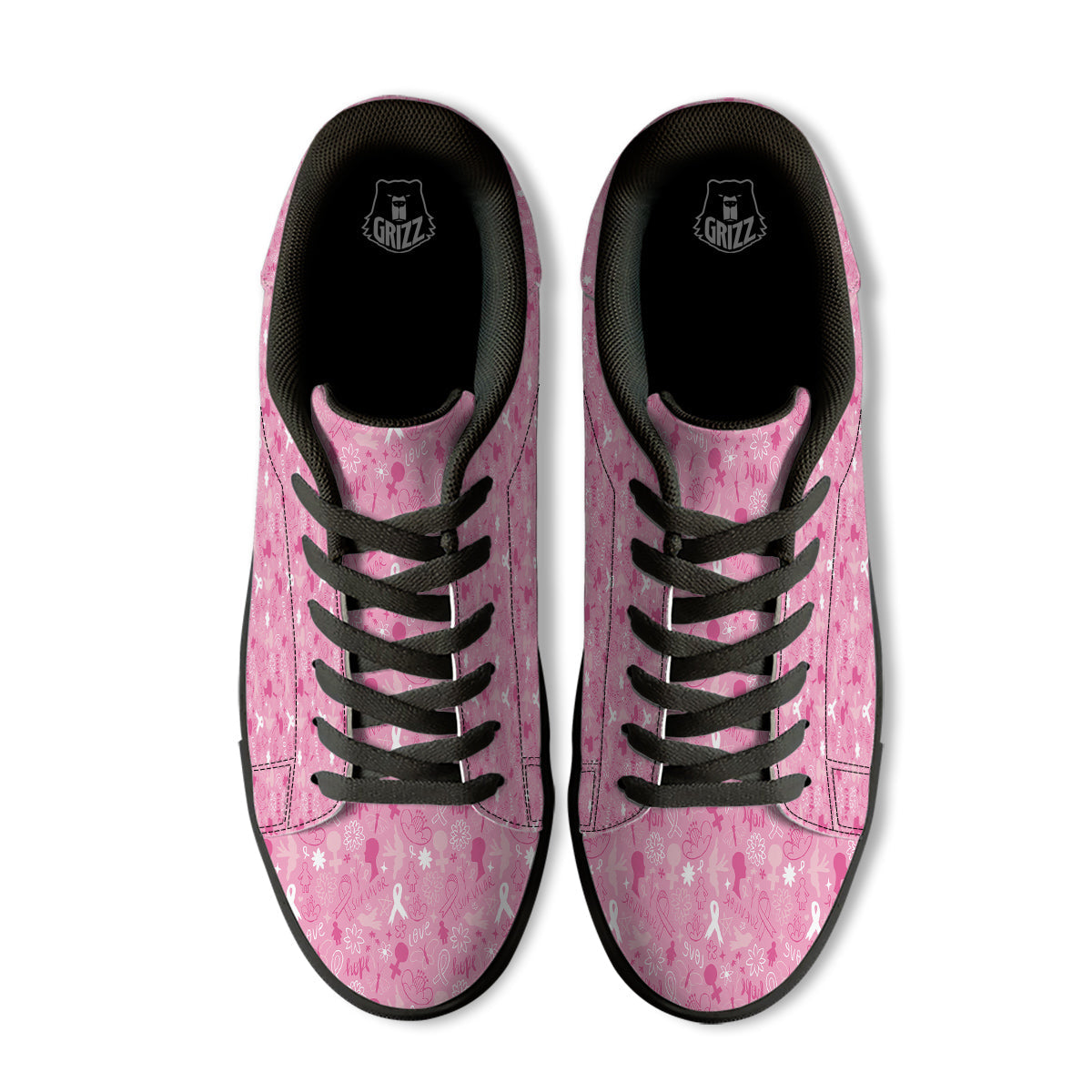 Breast Cancer Cute Pink Print Pattern Cute Black Low Top Sneakers-grizzshop