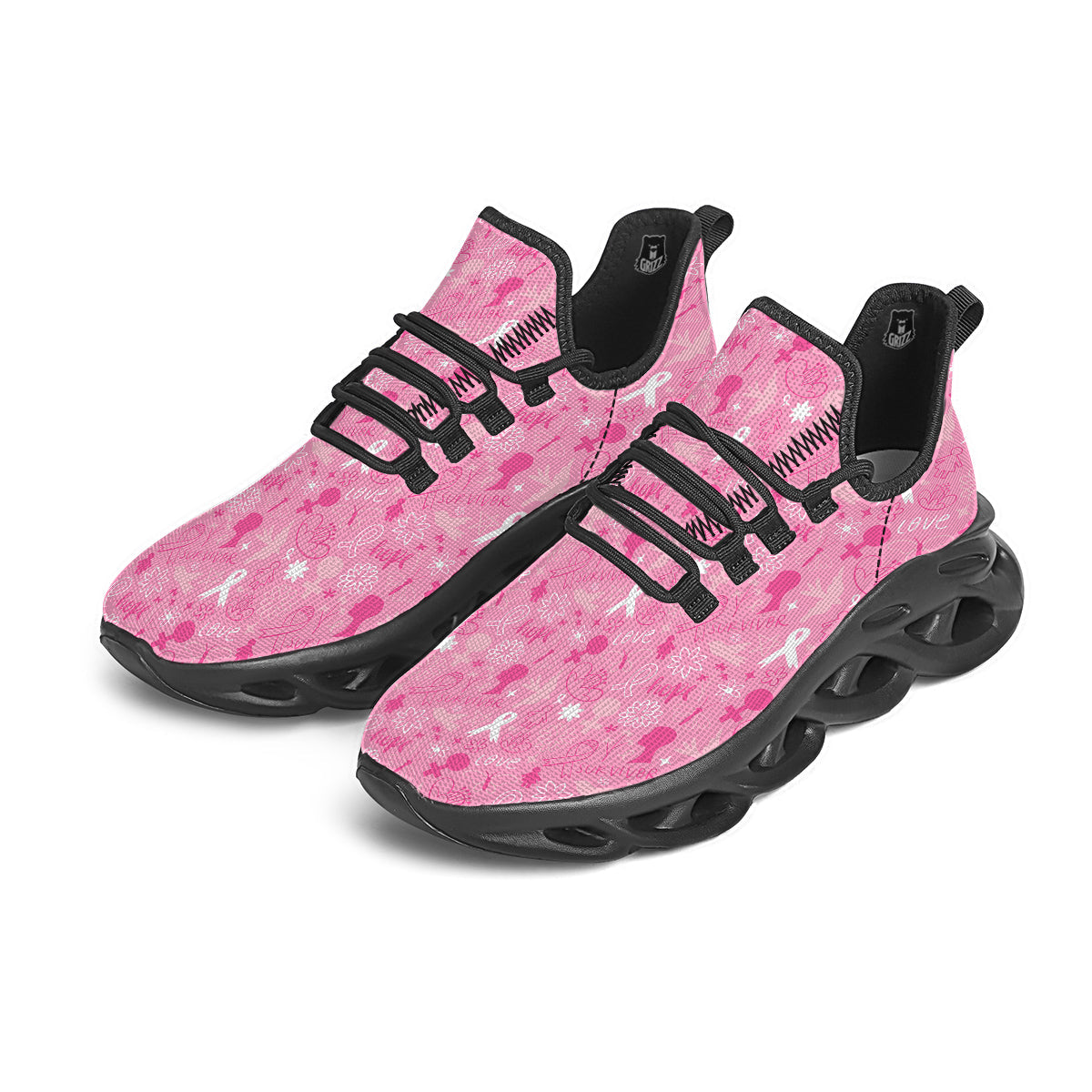 Breast Cancer Cute Pink Print Pattern Cute Black Running Shoes-grizzshop