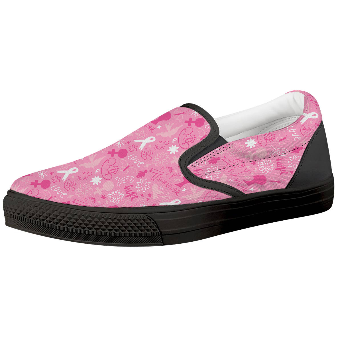 Breast Cancer Cute Pink Print Pattern Cute Black Slip On Shoes-grizzshop