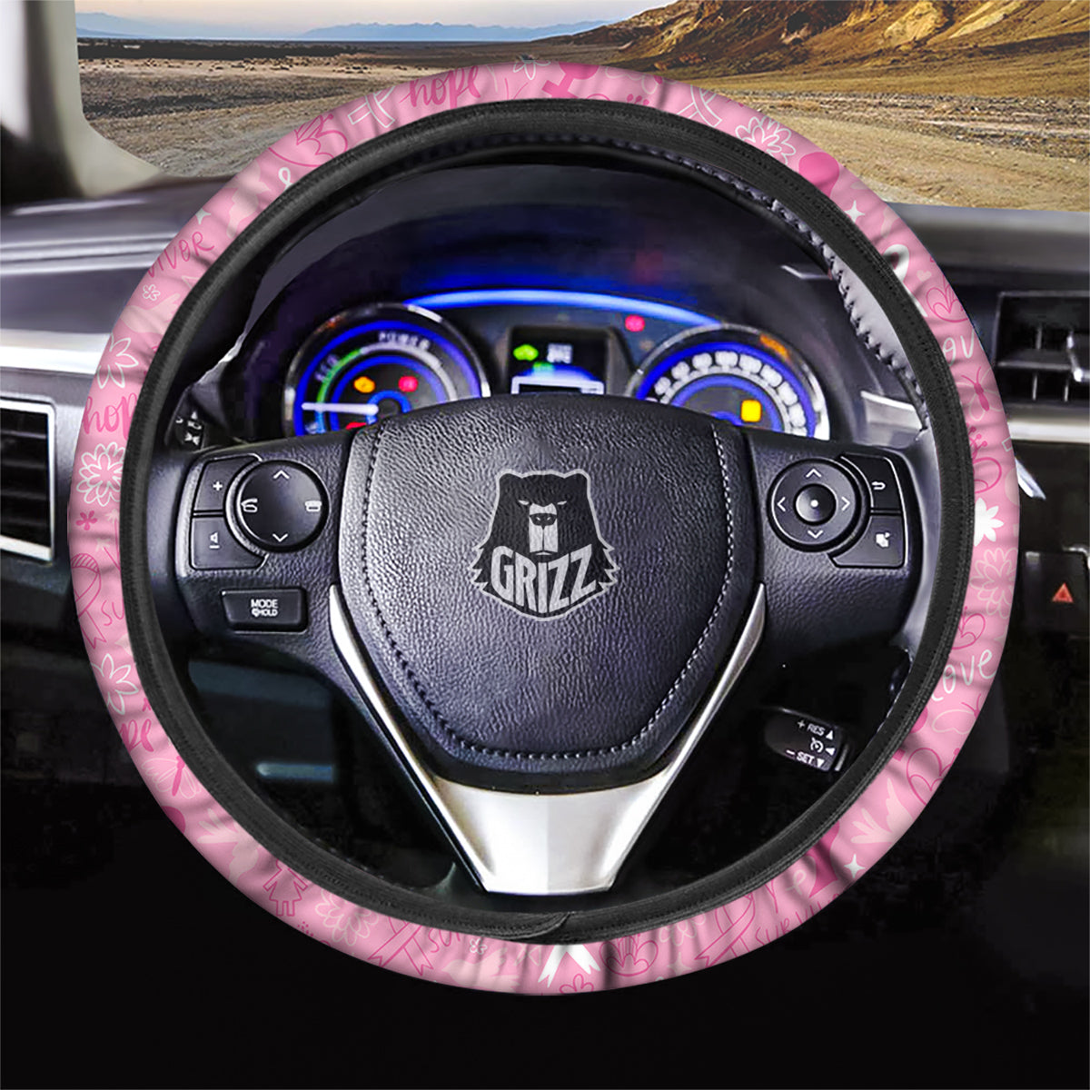 Breast Cancer Cute Pink Print Pattern Cute Car Steering Wheel Cover-grizzshop