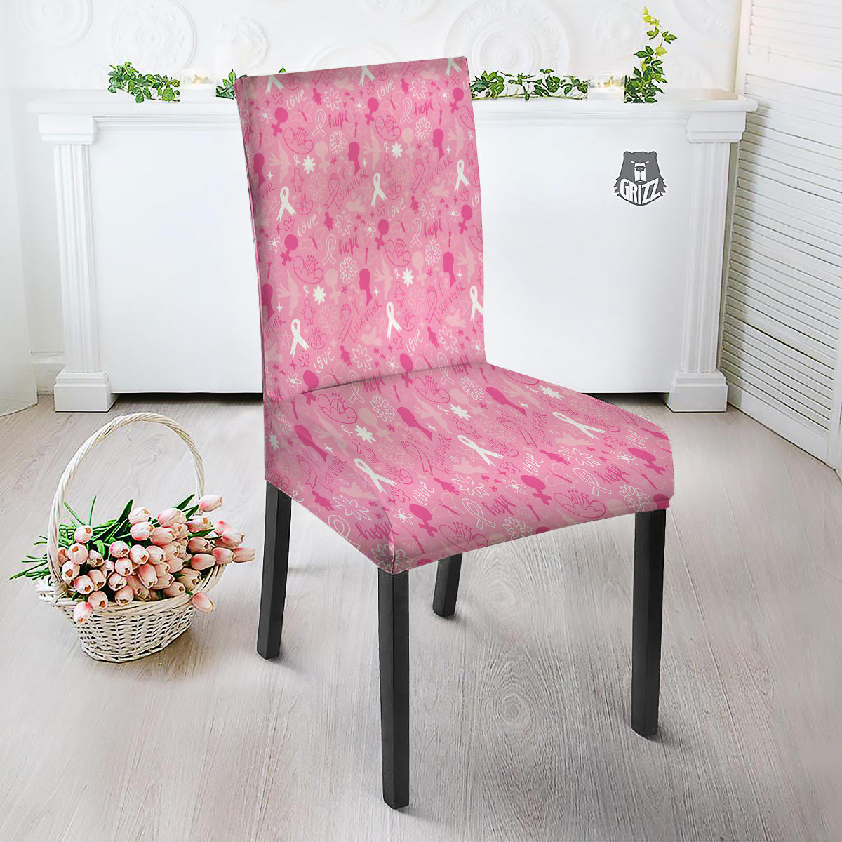 Breast Cancer Cute Pink Print Pattern Cute Dining Chair Slipcover-grizzshop