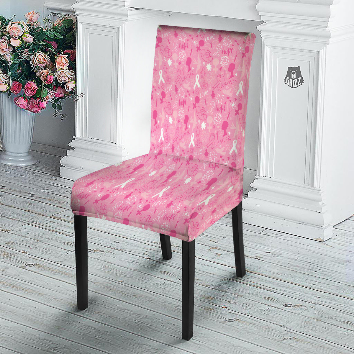 Breast Cancer Cute Pink Print Pattern Cute Dining Chair Slipcover-grizzshop