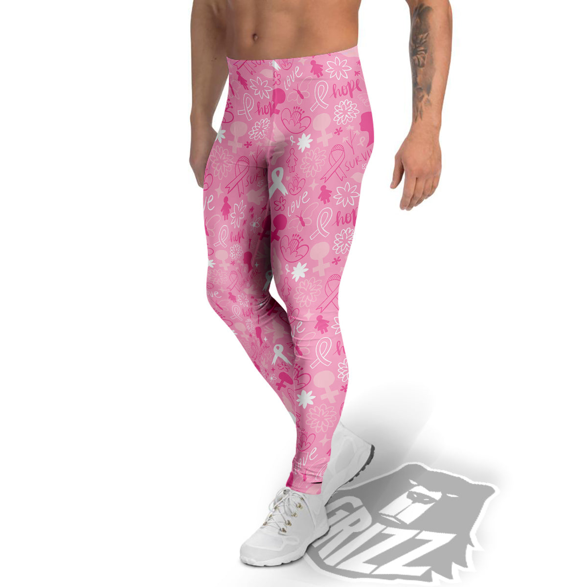 Breast Cancer Cute Pink Print Pattern Cute Men's Leggings-grizzshop