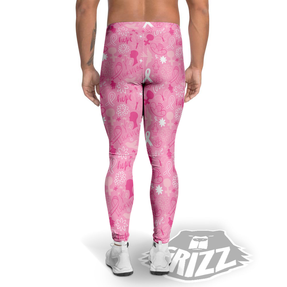 Breast Cancer Cute Pink Print Pattern Cute Men's Leggings-grizzshop
