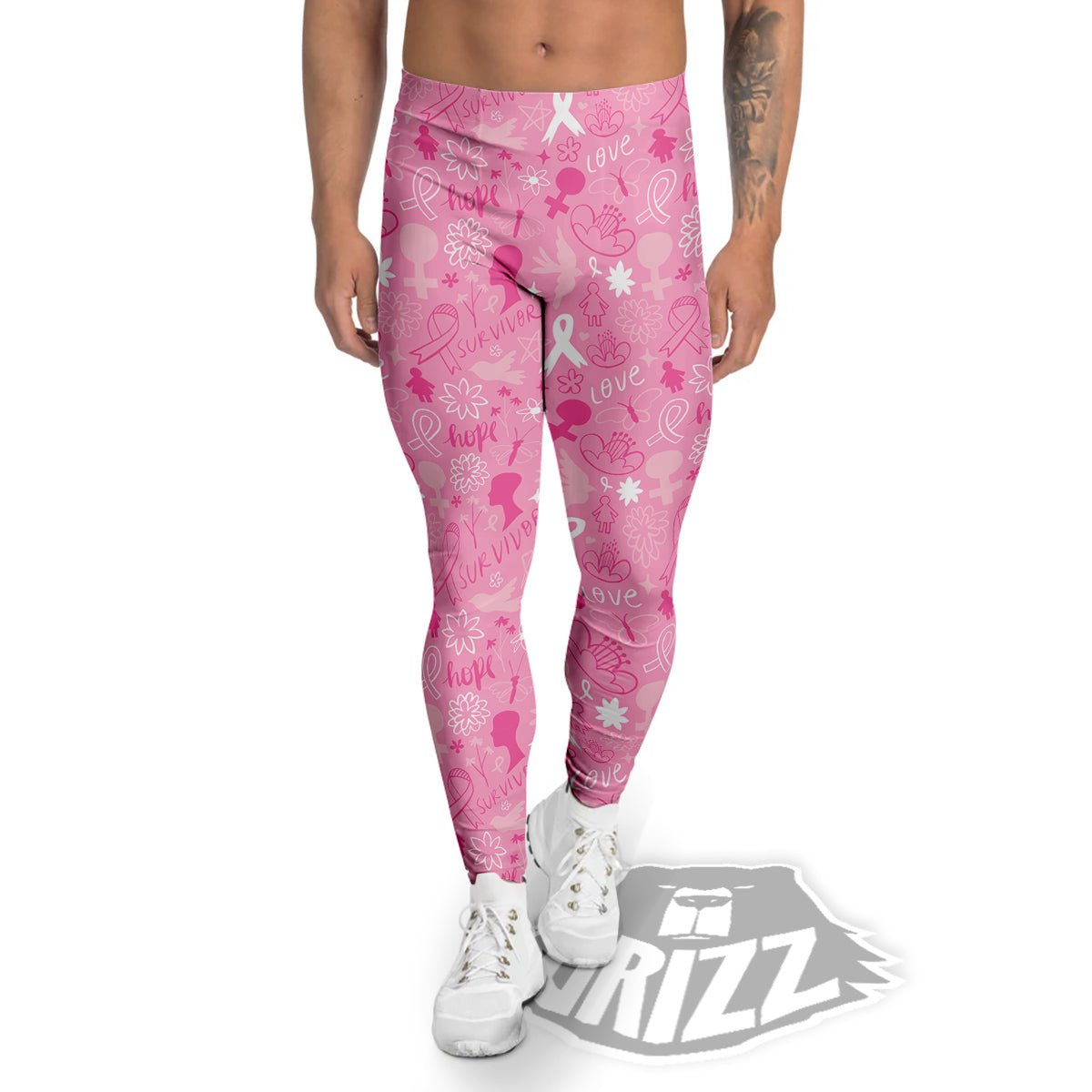 Breast Cancer Cute Pink Print Pattern Cute Men's Leggings-grizzshop