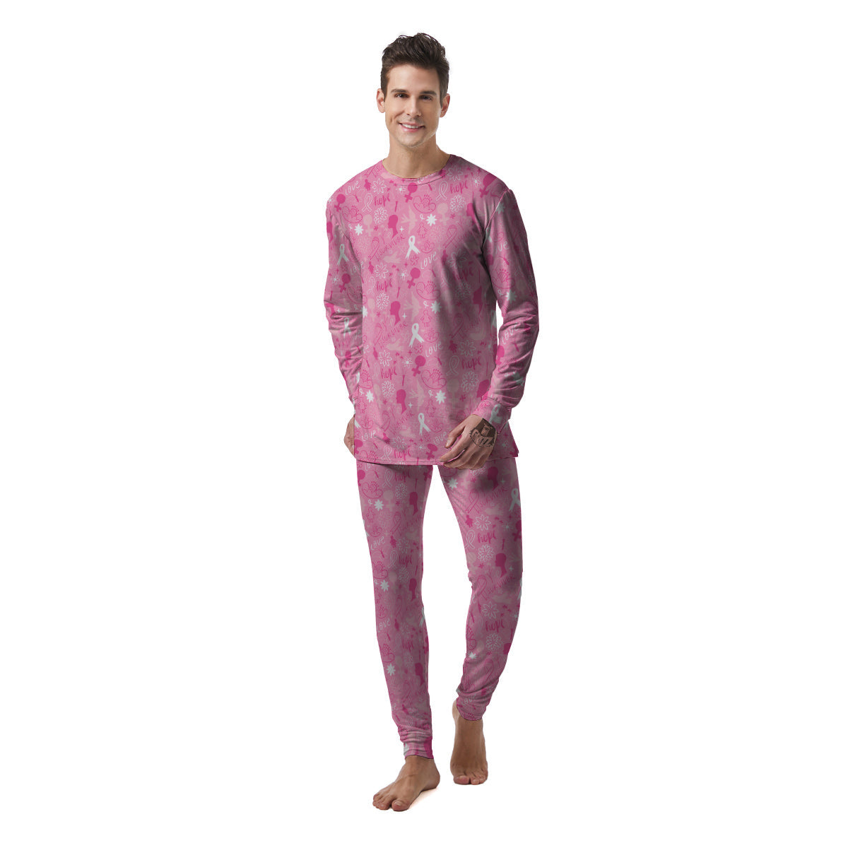 Breast Cancer Cute Pink Print Pattern Cute Men's Pajamas-grizzshop