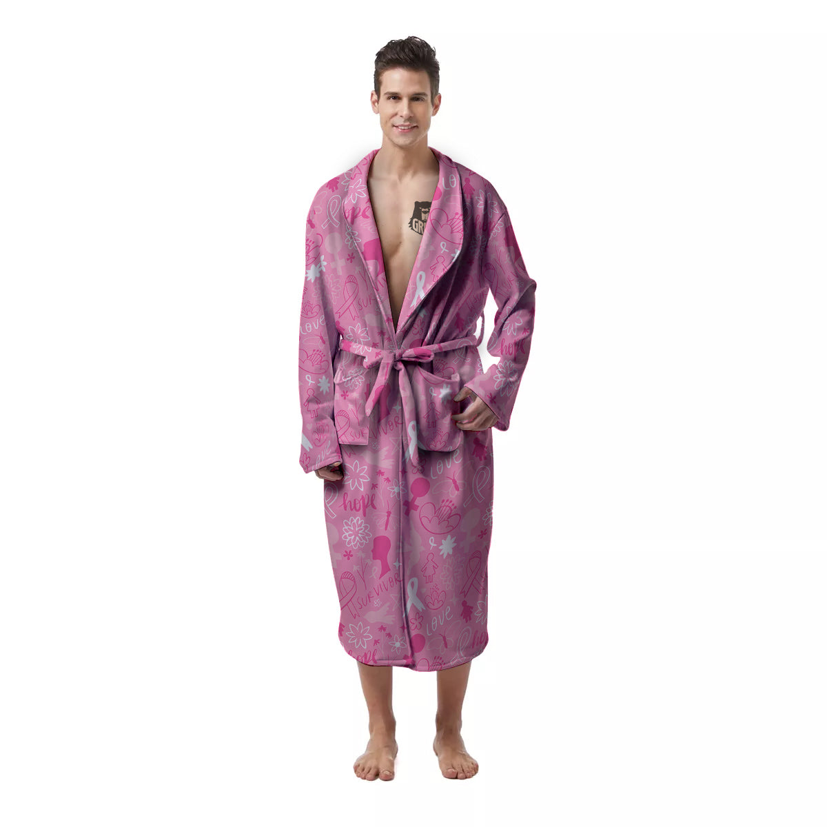 Breast Cancer Cute Pink Print Pattern Cute Men's Robe-grizzshop