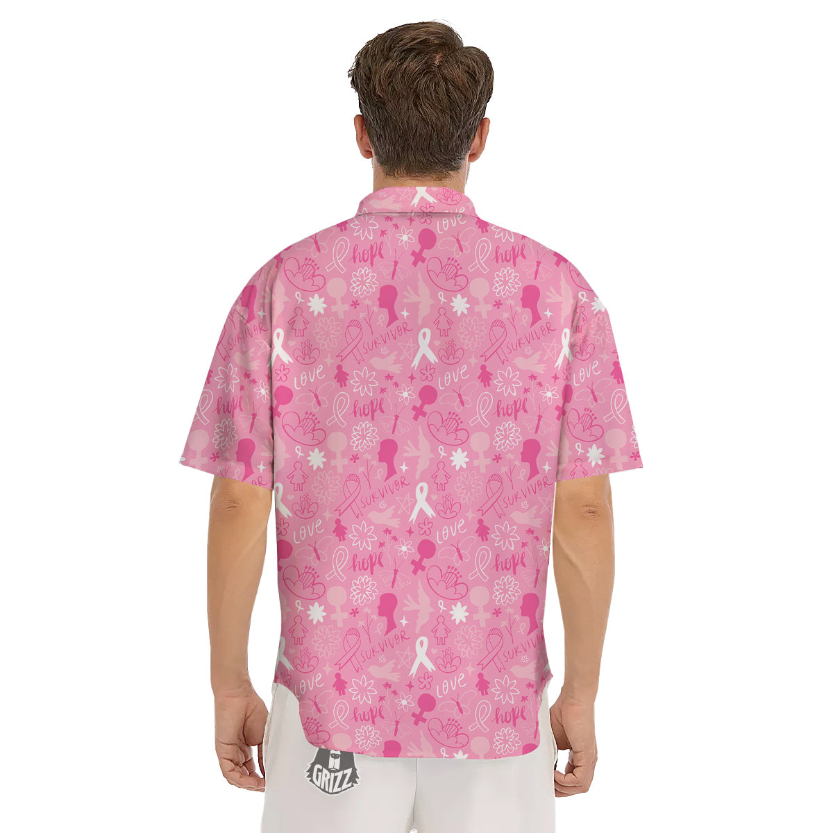 Breast Cancer Cute Pink Print Pattern Cute Men's Short Sleeve Shirts-grizzshop