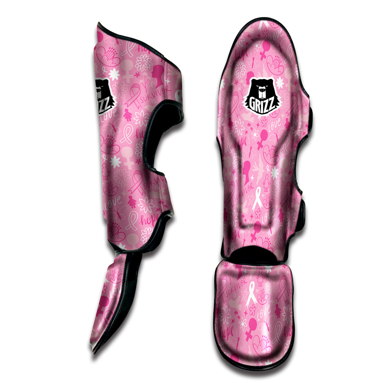 Breast Cancer Cute Pink Print Pattern Cute Muay Thai Shin Guards-grizzshop