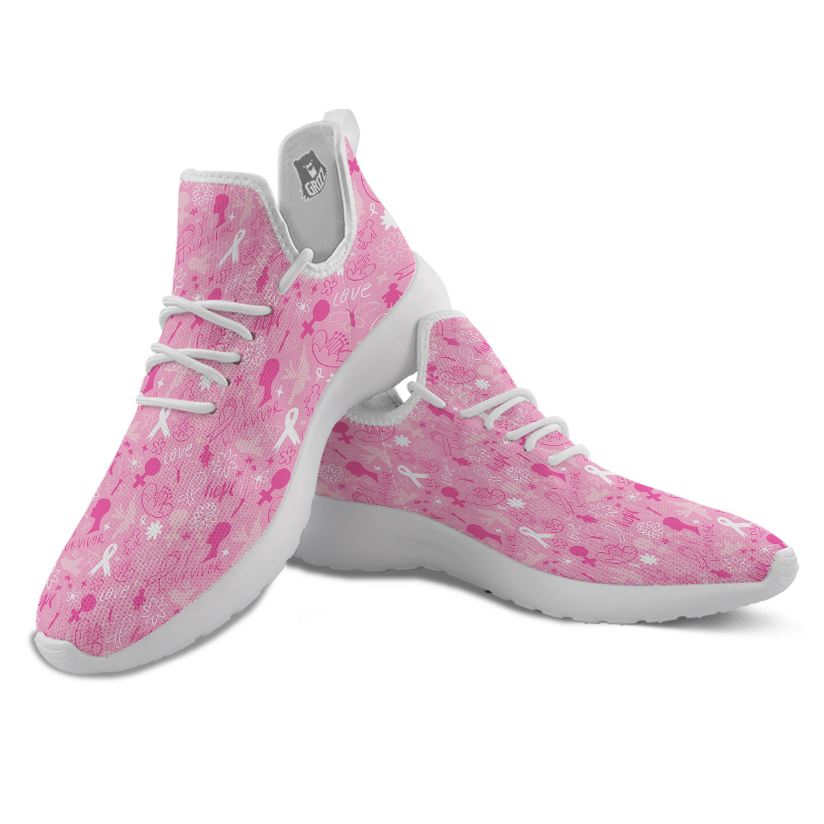 Breast Cancer Cute Pink Print Pattern Cute White Athletic Shoes-grizzshop