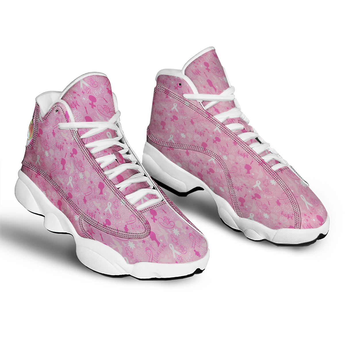 Breast Cancer Cute Pink Print Pattern Cute White Basketball Shoes-grizzshop