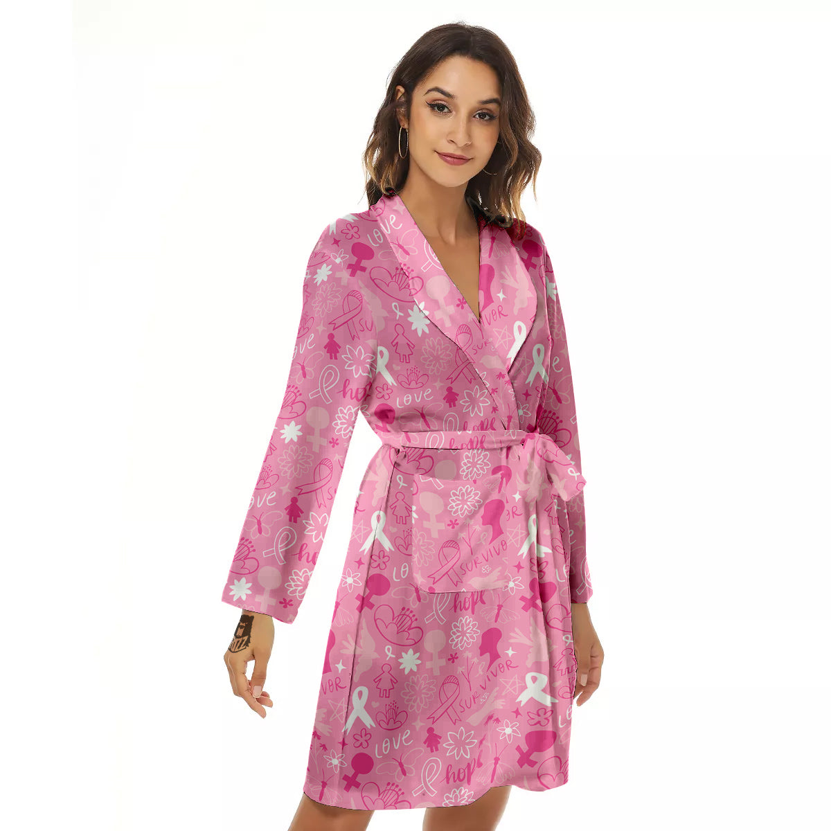 Breast Cancer Cute Pink Print Pattern Cute Women's Robe-grizzshop