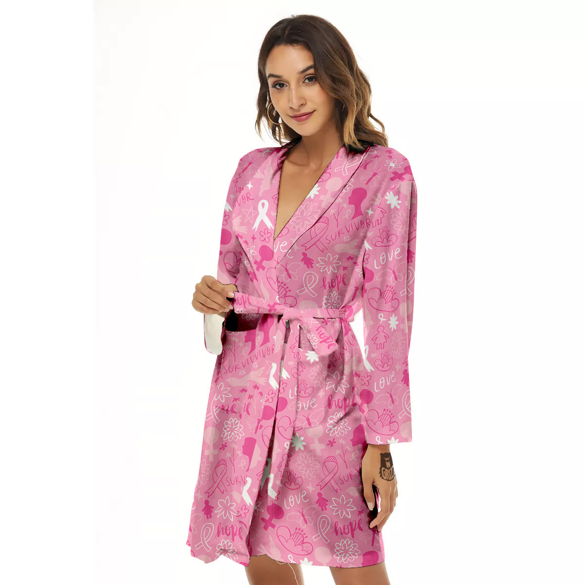 Breast Cancer Cute Pink Print Pattern Cute Women's Robe-grizzshop