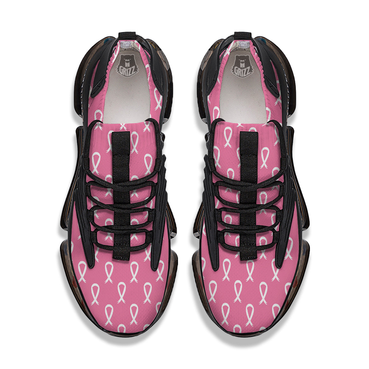 Breast Cancer Pink And White Print Pattern Black Gym Shoes-grizzshop