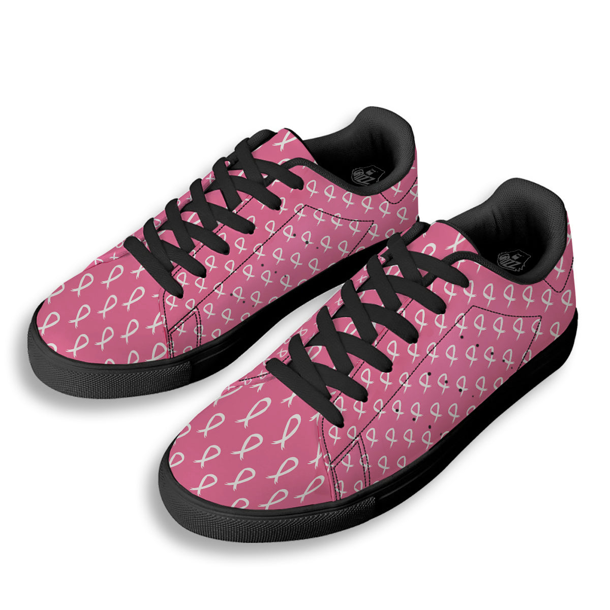 Breast Cancer Pink And White Print Pattern Black Low Top Sneakers-grizzshop
