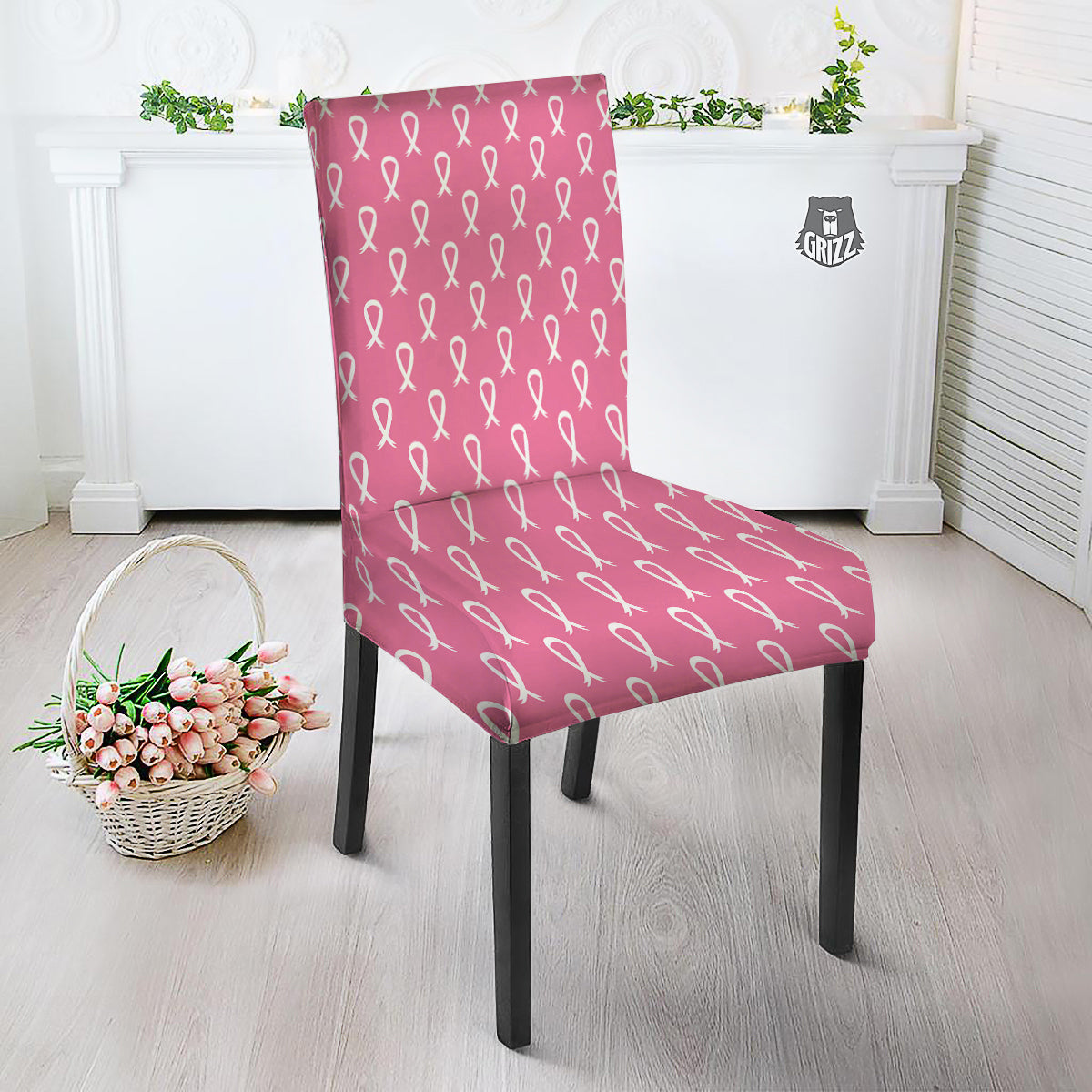 Breast Cancer Pink And White Print Pattern Dining Chair Slipcover-grizzshop